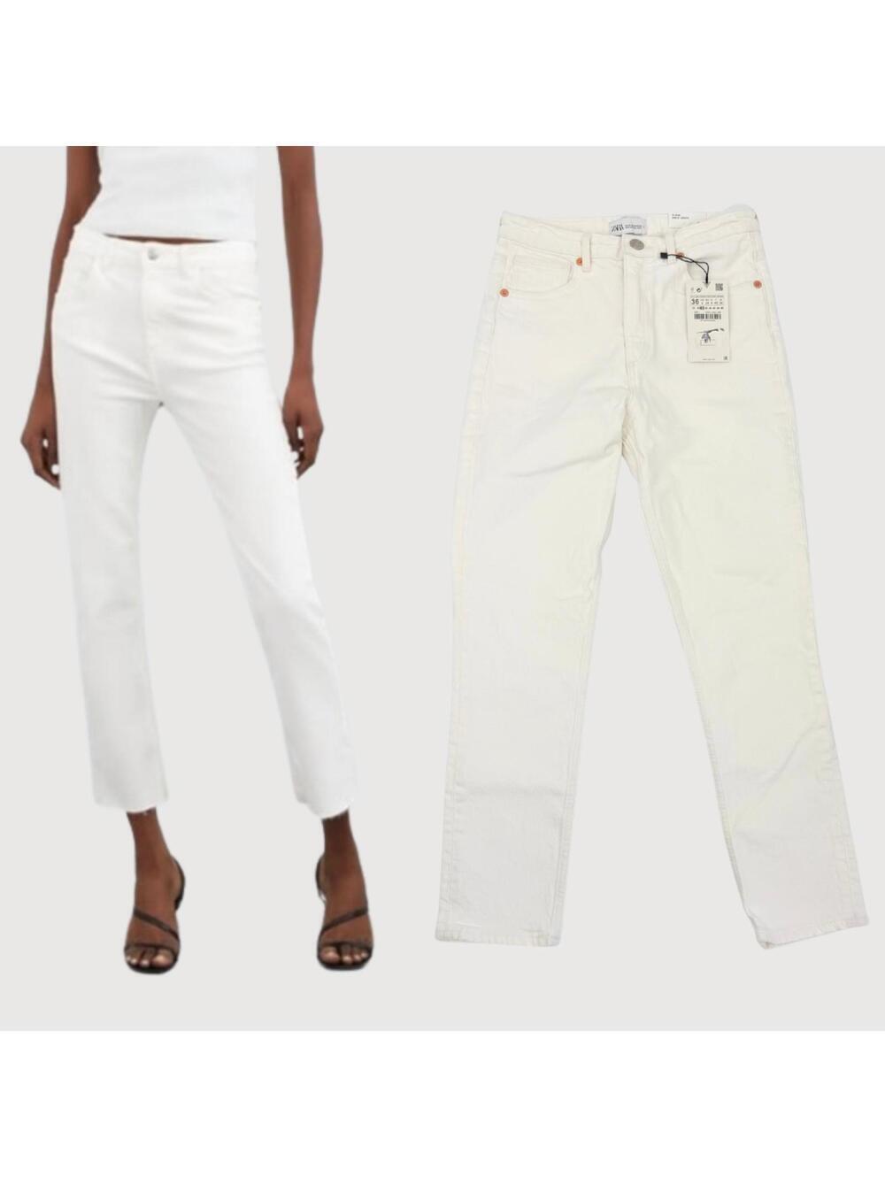 Zara High Rise Straight Jeans Ivory NWT Ankle Length 4